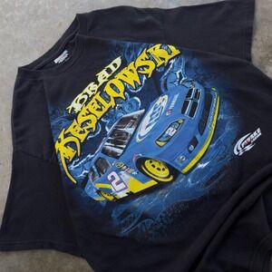 Vintage Y2K NASCAR Brad Keselowski Racing T-Shirt Graphic Tee Black Large (d1a)